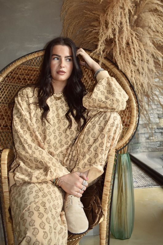 Indira Lantern Sleeve Sweatshirt Tuscan Sun & Tan